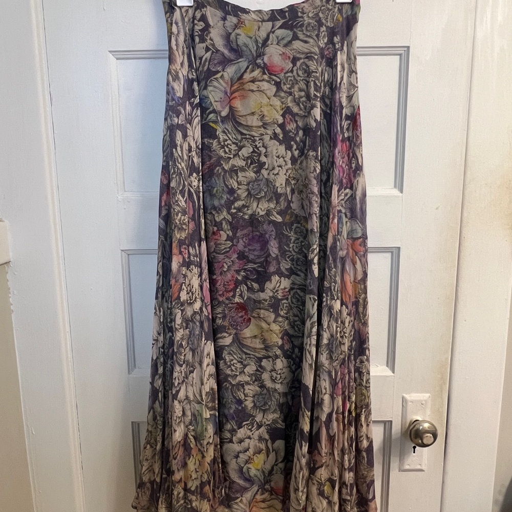 Anthropologie Blue and Purple Floral Maxi Skirt